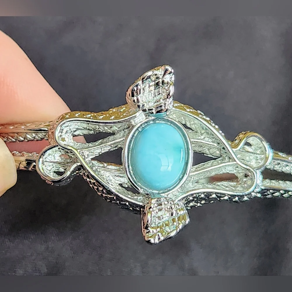 Genuine Larimar Snake Bangle. Adjustable Silver Bracelet. - Picture 8 of 8